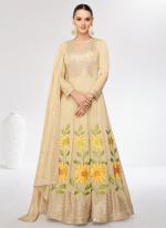 Silk Cream Party Wear Embroidery Work Gown With Dupatta